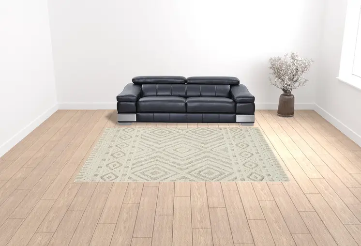 9' X 12' Ivory And Tan Wool Geometric Tufted Handmade Stain Resistant Area Rug