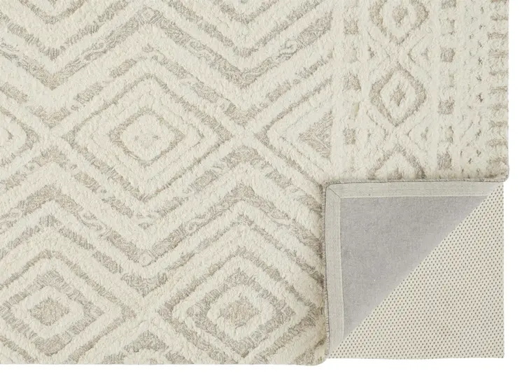 12' X 15' Ivory And Tan Wool Geometric Tufted Handmade Area Rug