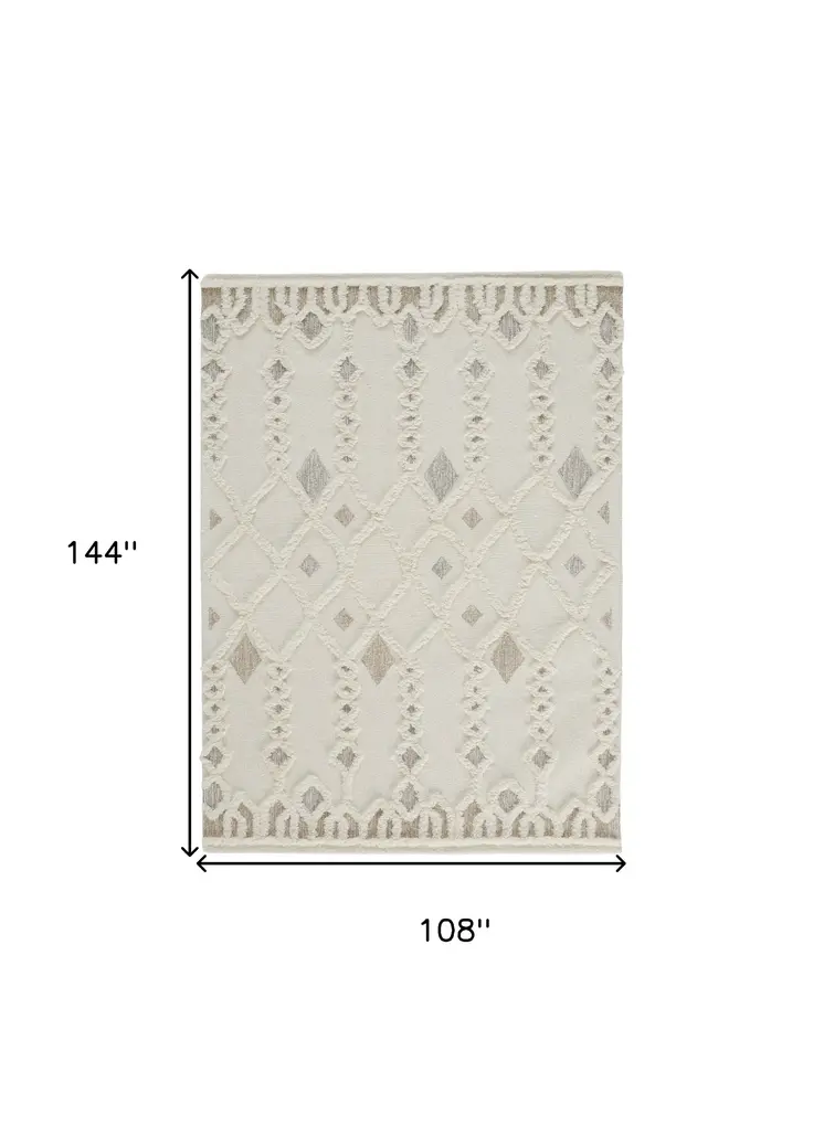 9' X 12' Ivory Tan And Silver Wool Geometric Tufted Handmade Stain Resistant Area Rug