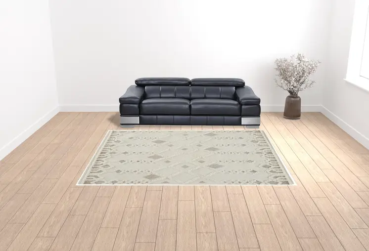 9' X 12' Ivory Tan And Silver Wool Geometric Tufted Handmade Stain Resistant Area Rug