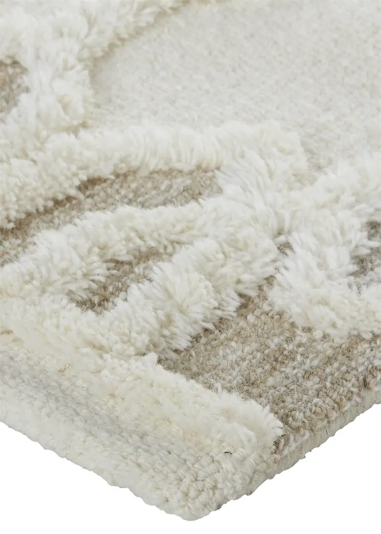 2' X 3' Ivory Tan And Silver Wool Geometric Tufted Handmade Stain Resistant Area Rug