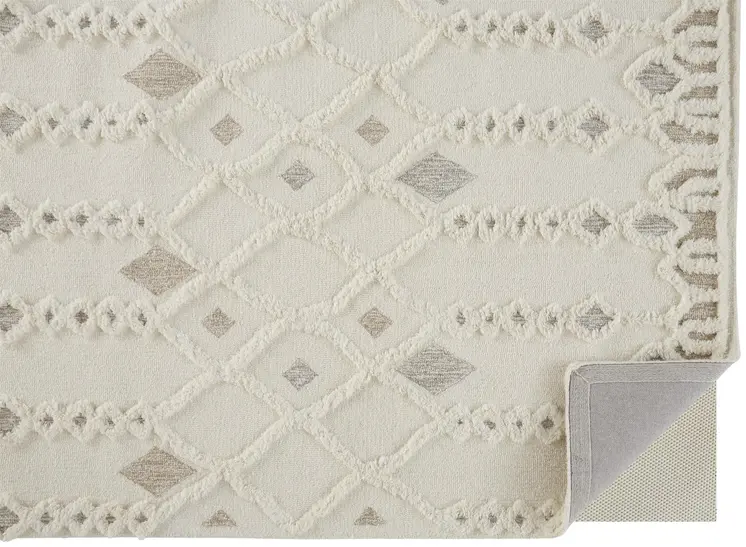 2' X 3' Ivory Tan And Silver Wool Geometric Tufted Handmade Stain Resistant Area Rug