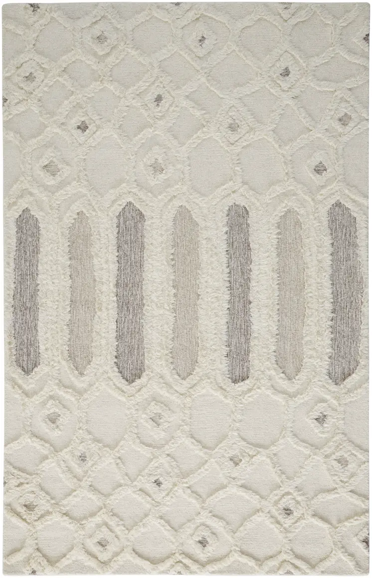 5' X 8' Ivory Taupe And Tan Wool Geometric Tufted Handmade Stain Resistant Area Rug