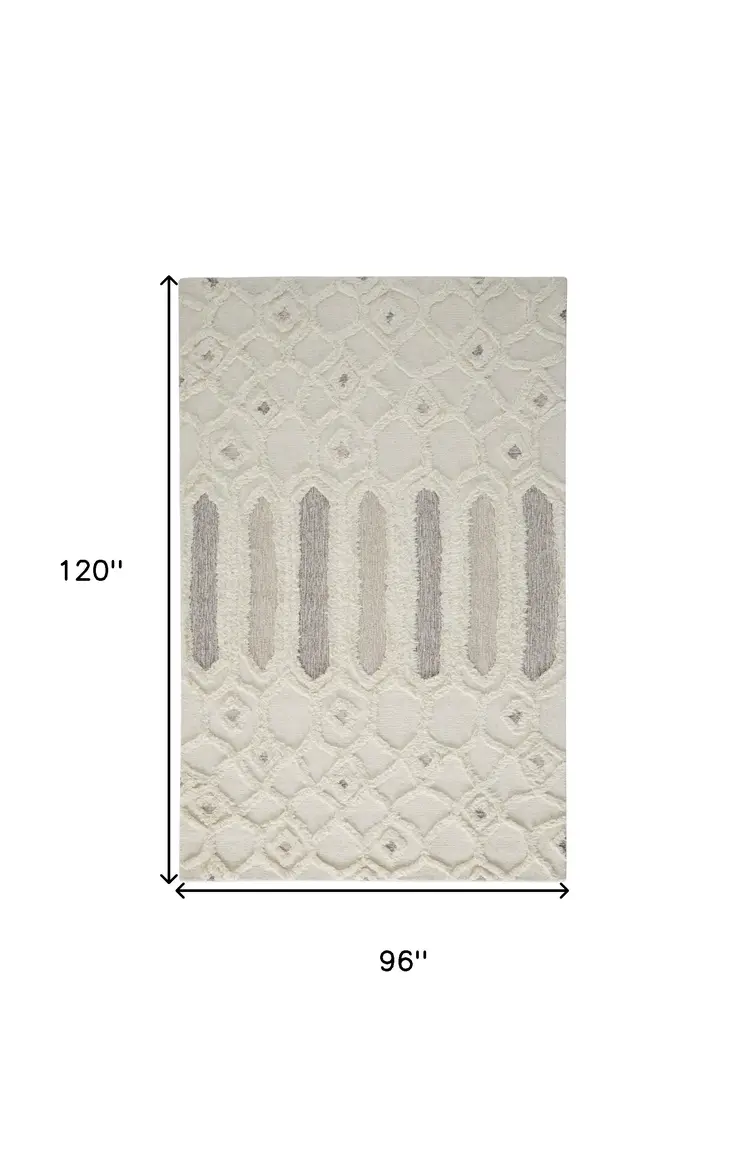 8' X 10' Gray and Ivory Wool Geometric Hand Tufted Area Rug