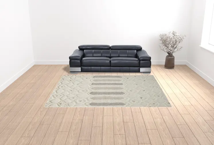 9' X 12' Ivory Taupe And Tan Wool Geometric Tufted Handmade Stain Resistant Area Rug