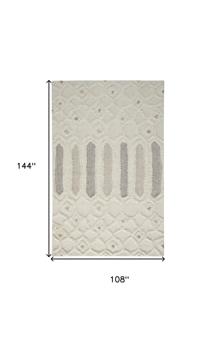 9' X 12' Ivory Taupe And Tan Wool Geometric Tufted Handmade Stain Resistant Area Rug