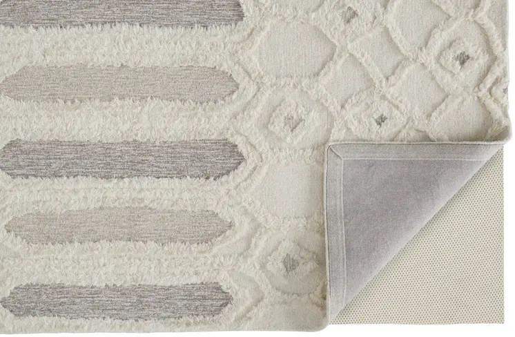 9' X 12' Ivory Taupe And Tan Wool Geometric Tufted Handmade Stain Resistant Area Rug