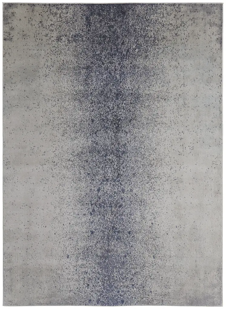 8' X 10' Ivory and Blue Abstract Power Loom Non Skid Area Rug