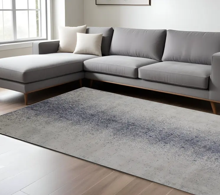 8' X 10' Ivory and Blue Abstract Power Loom Non Skid Area Rug