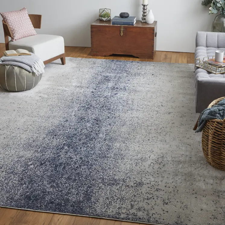 12' X 15' Ivory And Blue Abstract Power Loom Area Rug