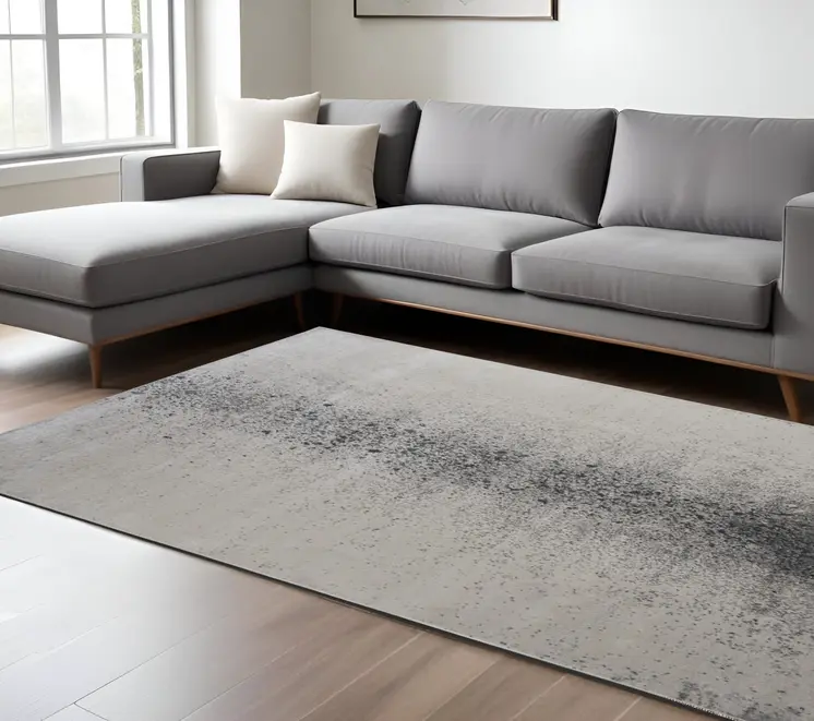 8' X 10' Gray and Ivory Abstract Power Loom Non Skid Area Rug