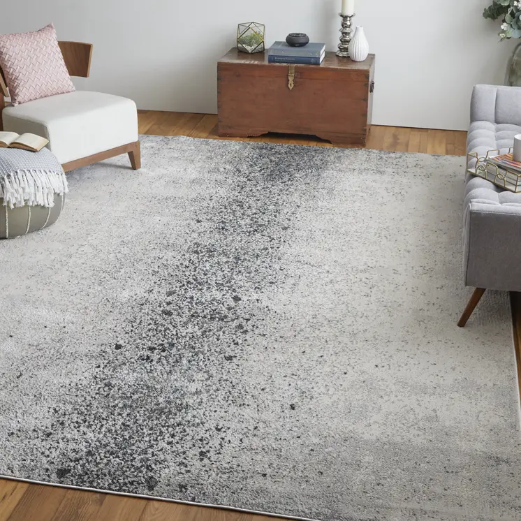 8' X 10' Gray and Ivory Abstract Power Loom Non Skid Area Rug