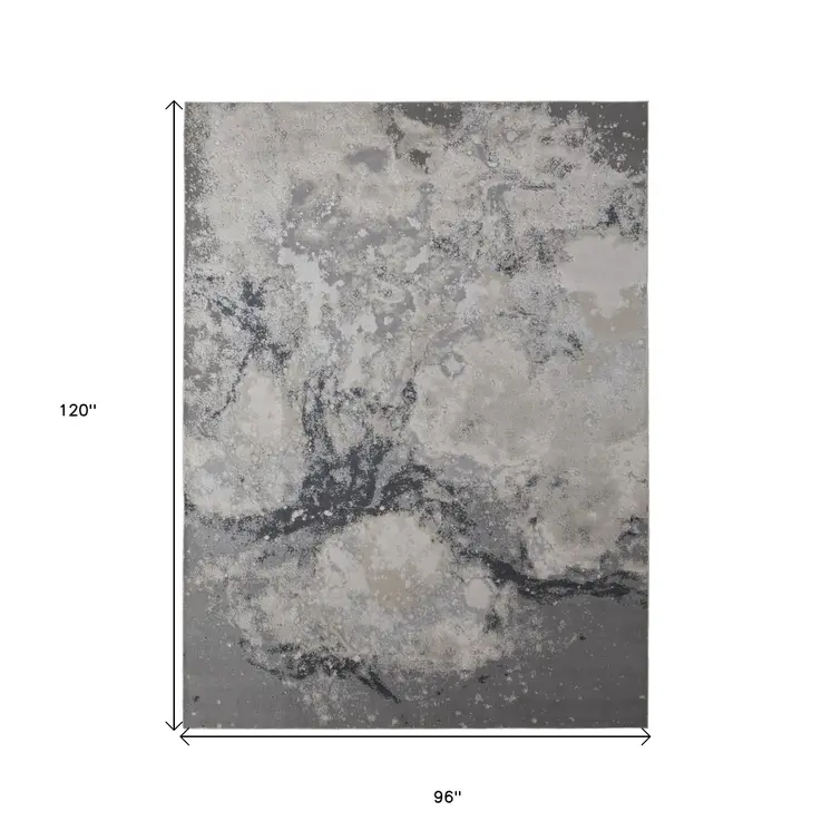 8' X 10' Ivory Black and Gray Abstract Area Rug