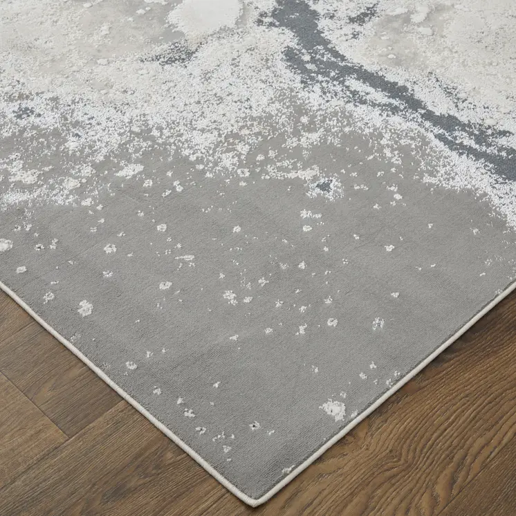 8' X 10' Ivory Black and Gray Abstract Area Rug