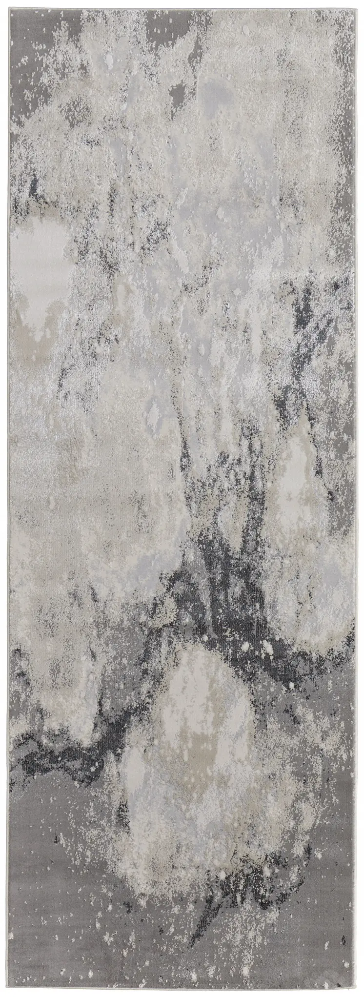 8' Gray and Ivory Abstract Power Loom Non Skid Runner Rug