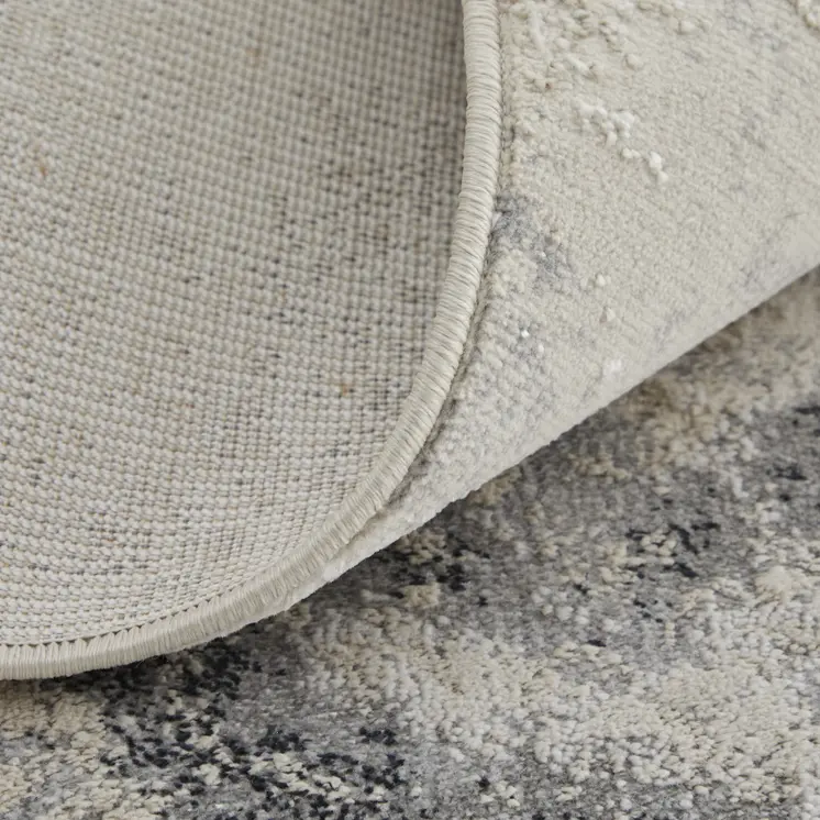 8' Gray and Ivory Abstract Power Loom Non Skid Runner Rug