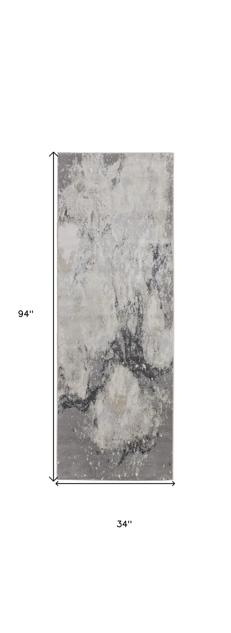 8' Gray and Ivory Abstract Power Loom Non Skid Runner Rug