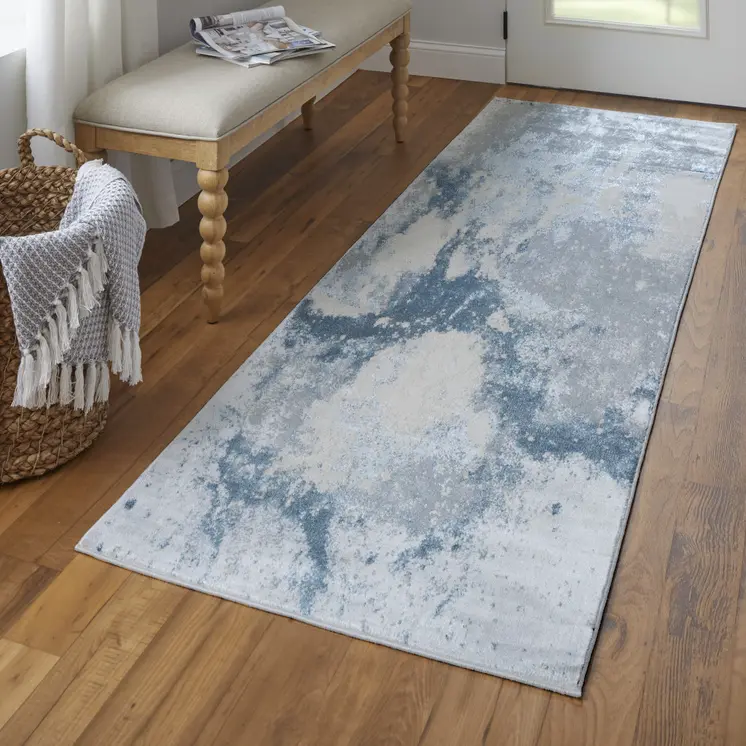 8' Blue Abstract Runner Rug