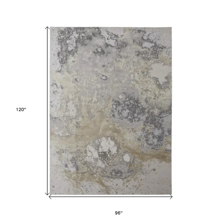 8' X 10' Black Brown and Off White Abstract Area Rug