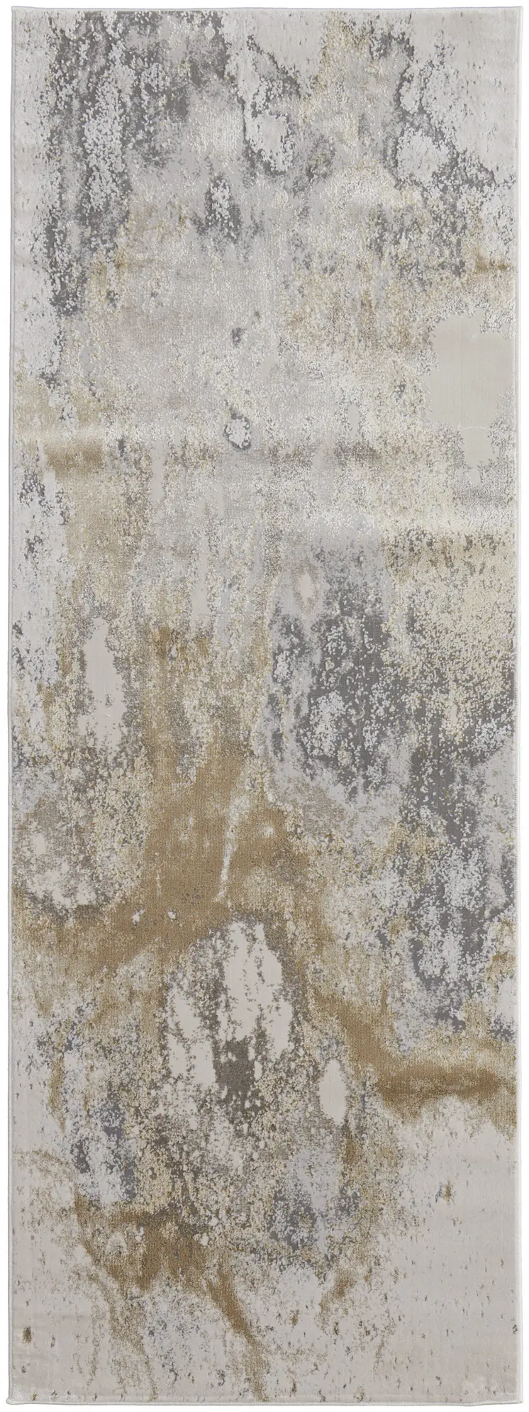 8' Gray and Ivory Abstract Power Loom Non Skid Runner Rug