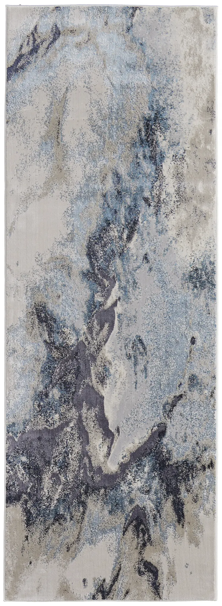 8' Blue and Ivory Abstract Power Loom Non Skid Runner Rug