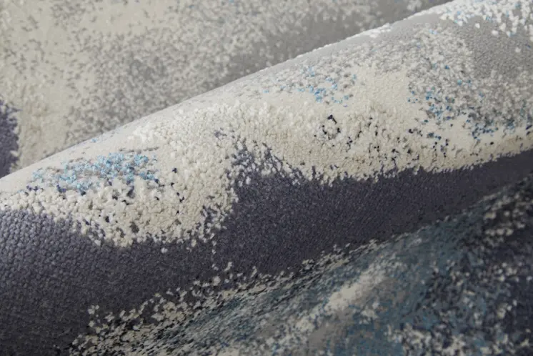 8' Blue and Ivory Abstract Power Loom Non Skid Runner Rug
