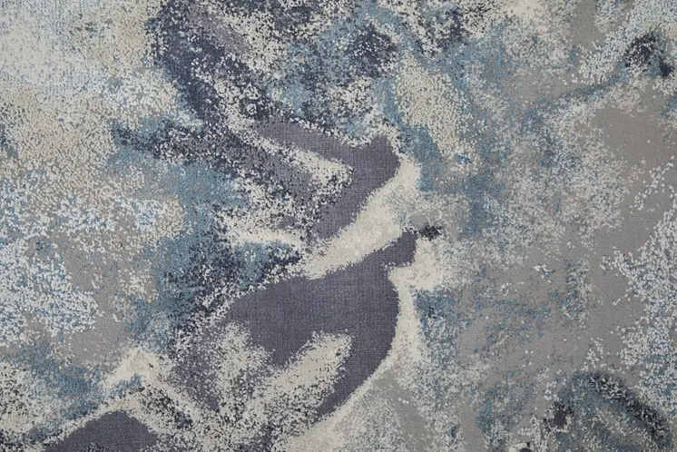 8' Blue and Ivory Abstract Power Loom Non Skid Runner Rug