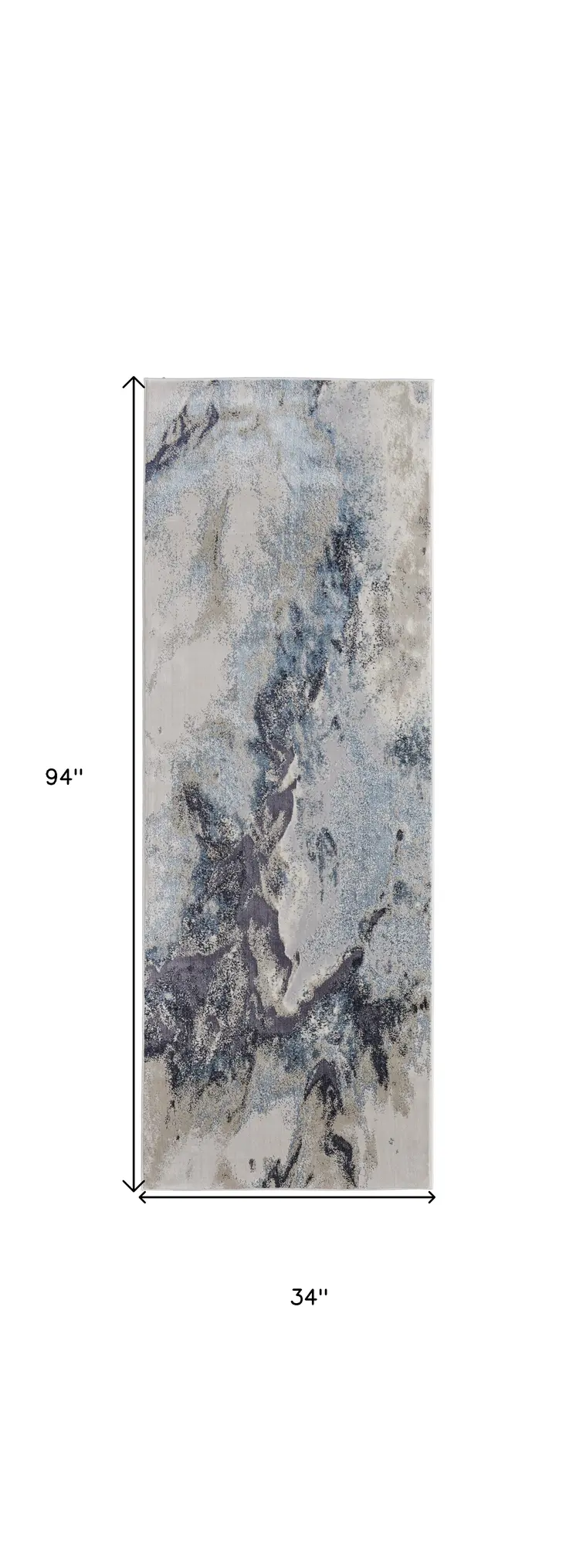 8' Blue and Ivory Abstract Power Loom Non Skid Runner Rug