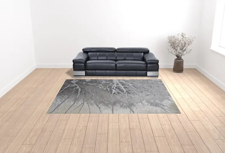 9' X 12' Gray Silver And Ivory Abstract Power Loom Area Rug