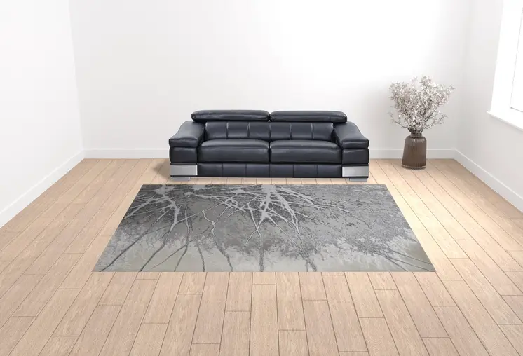 10' X 13' Gray Silver And Ivory Abstract Power Loom Area Rug