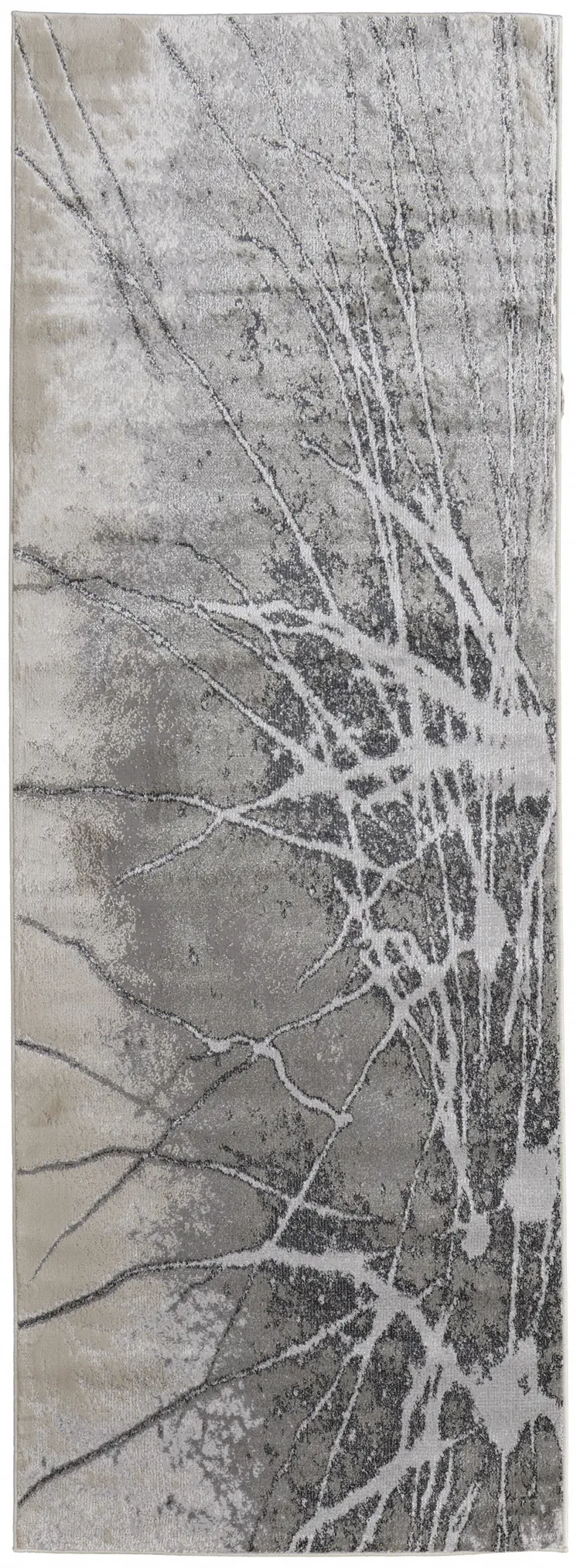 8' Gray and Ivory Abstract Power Loom Non Skid Runner Rug