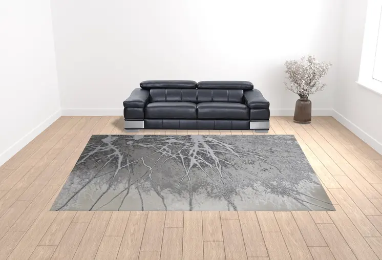 12' X 15' Gray Silver And Ivory Abstract Power Loom Area Rug
