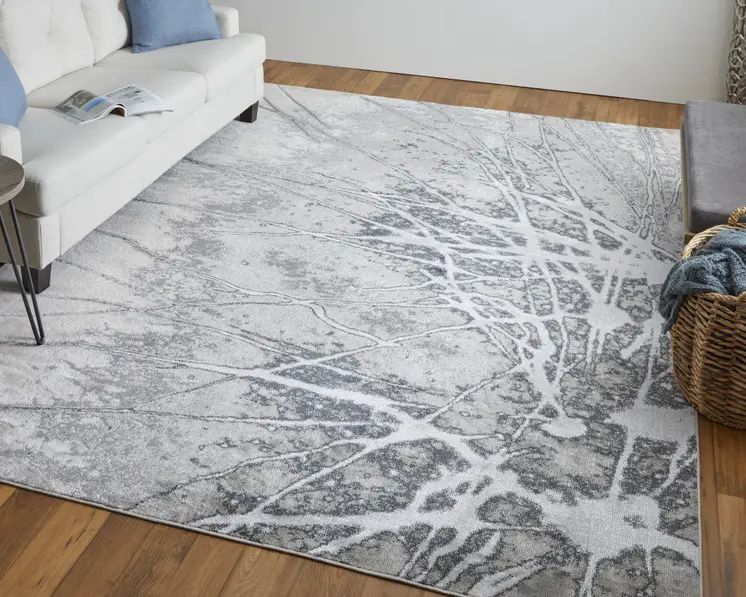 12' X 15' Gray Silver And Ivory Abstract Power Loom Area Rug