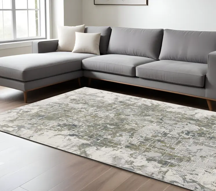 8' X 10' Gray and Ivory Abstract Distressed Non Skid Area Rug