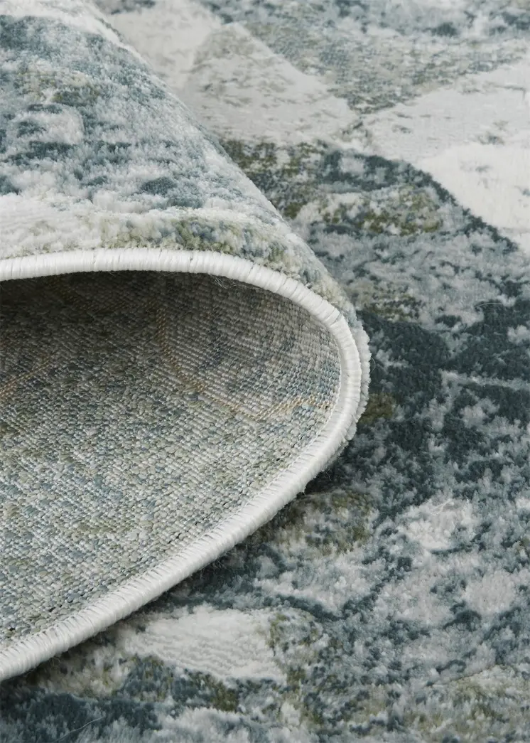 3' X 5' Green And Ivory Patchwork Distressed Stain Resistant Area Rug