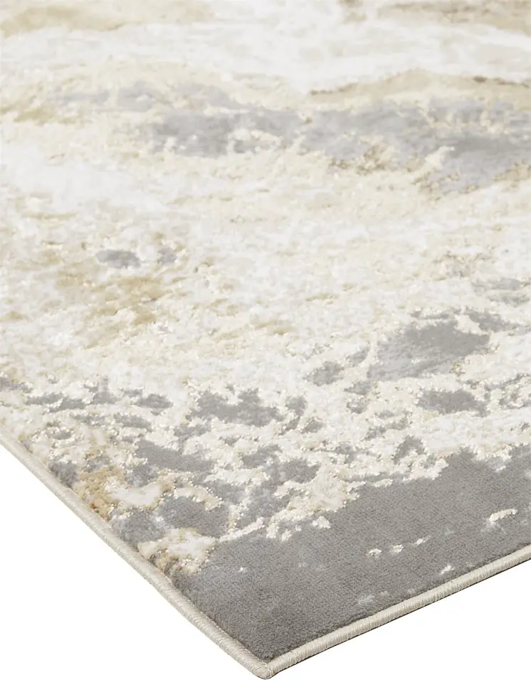7' X 10' Ivory Silver And Gold Abstract Stain Resistant Area Rug