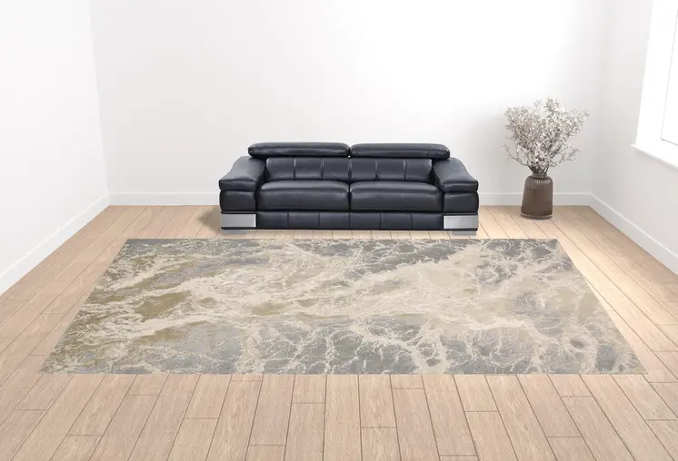 12' X 18' Ivory Silver And Gold Abstract Area Rug