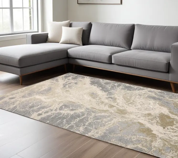13' X 20' Gray and Ivory Abstract Area Rug