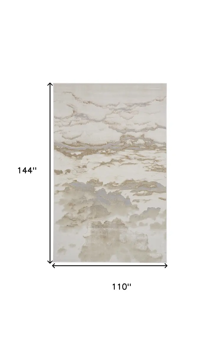 9' X 12' Ivory Tan And Gray Abstract Area Rug