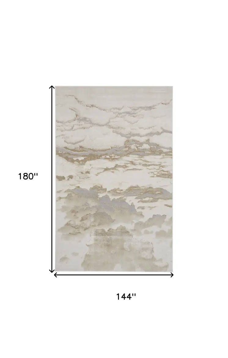 12' X 15' Ivory Tan And Gray Abstract Area Rug