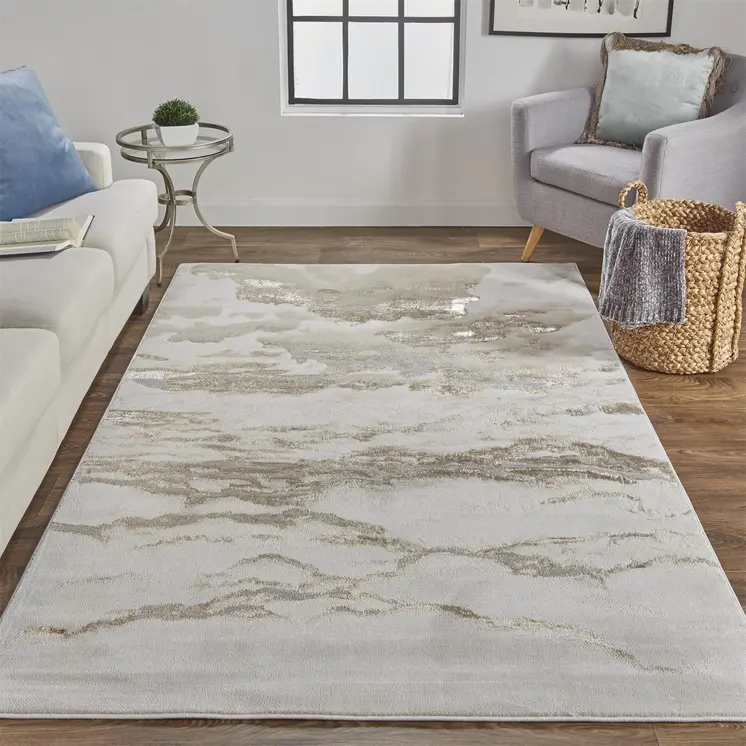 12' X 15' Ivory Tan And Gray Abstract Area Rug