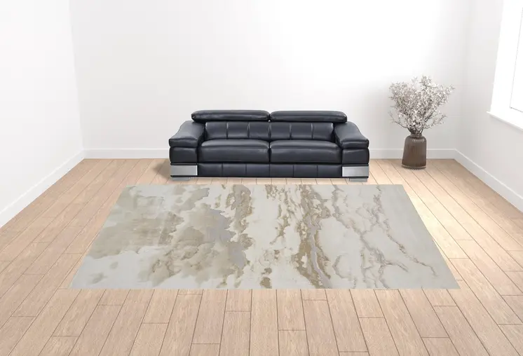 12' X 15' Ivory Tan And Gray Abstract Area Rug