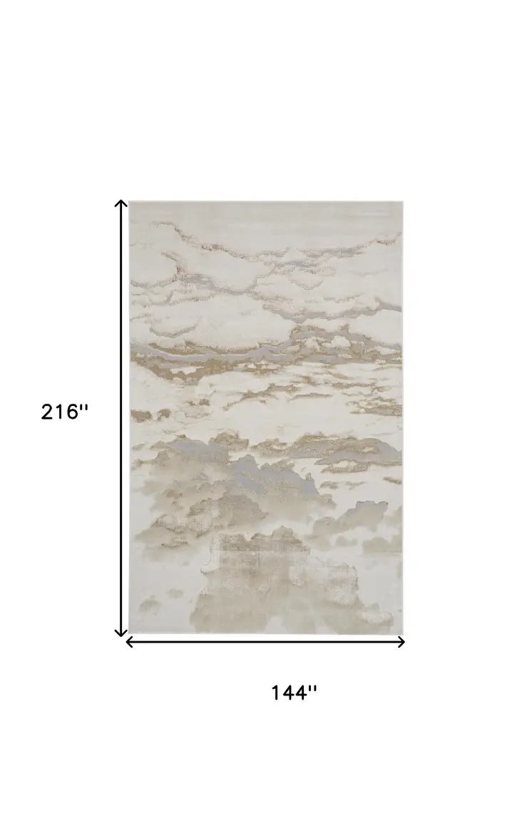 12' X 18' Ivory Tan And Gray Abstract Area Rug