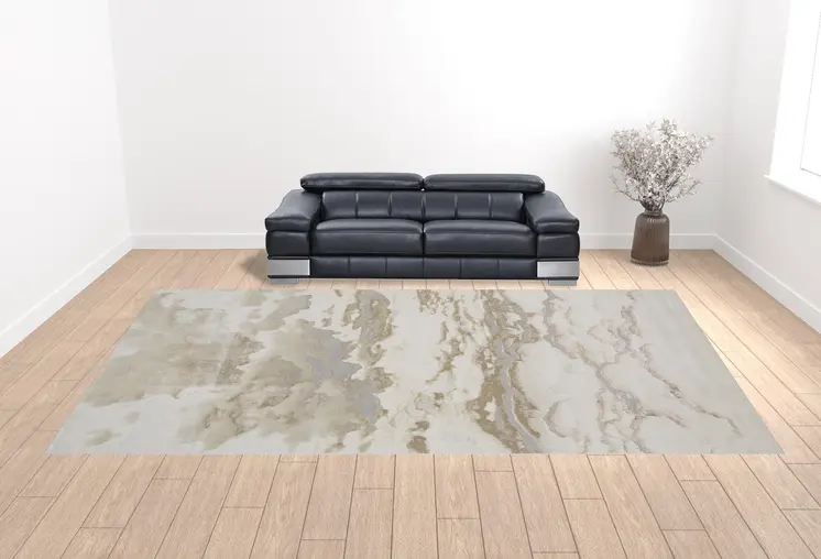 12' X 18' Ivory Tan And Gray Abstract Area Rug