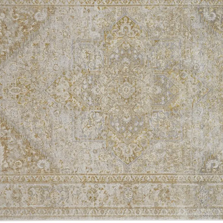 7' X 10' Gold and Ivory Floral Non Skid Area Rug