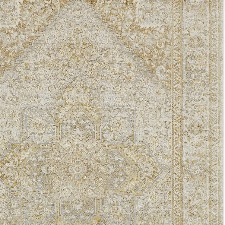7' X 10' Gold and Ivory Floral Non Skid Area Rug