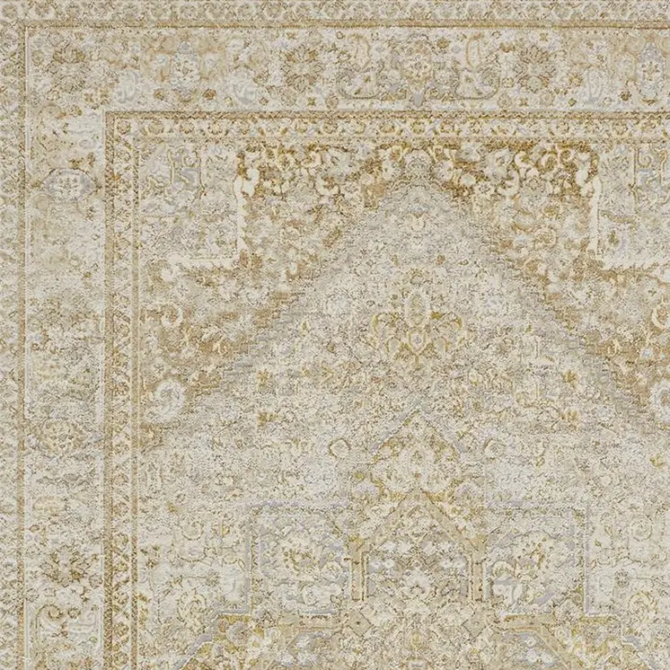 10' X 13' Ivory And Gold Floral Stain Resistant Area Rug