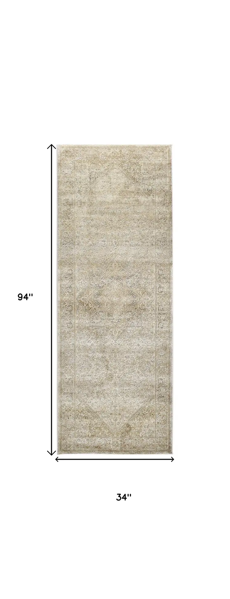 8' Gold and Ivory Medallion Power Loom Runner Rug