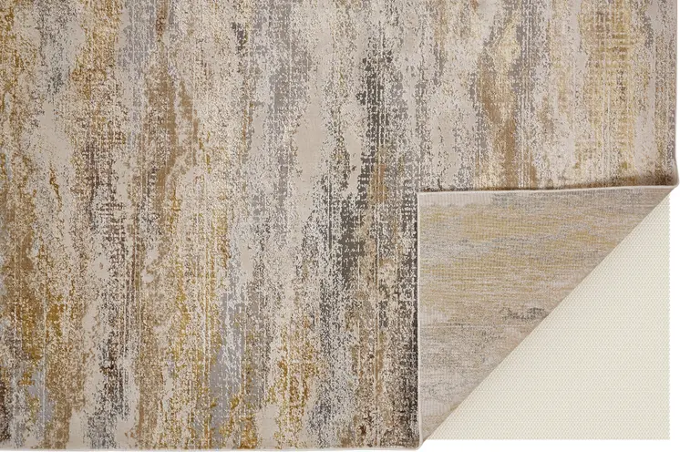 9' X 12' Gold Gray And Ivory Abstract Area Rug