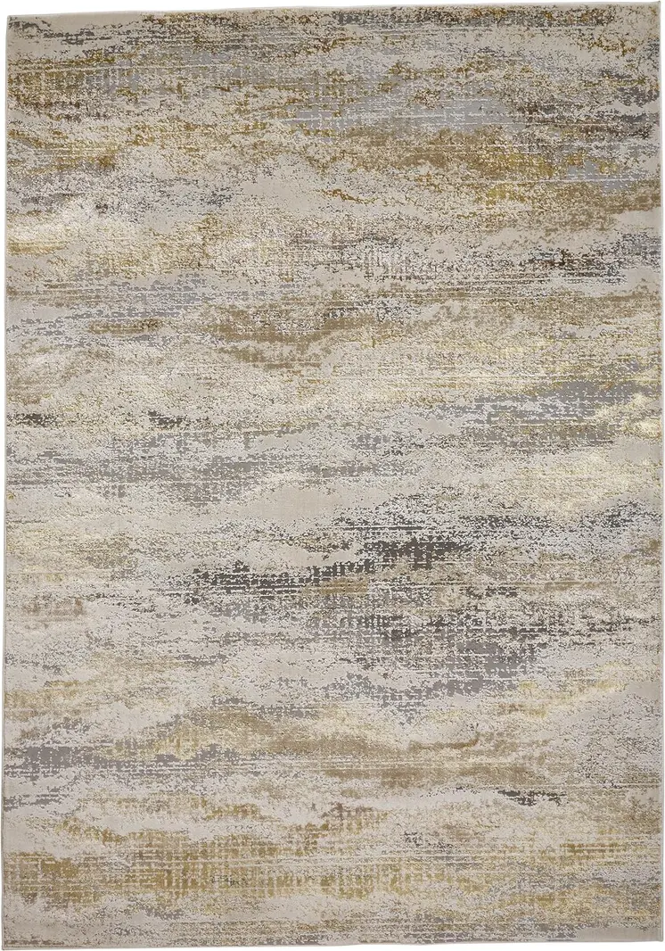 9' X 12' Gold Gray And Ivory Abstract Area Rug